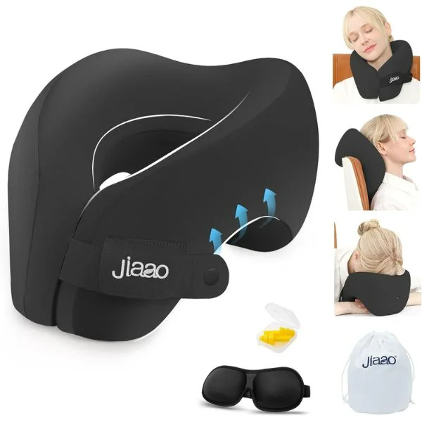 Jiaao Travel Neck Pillow with 3D Eye Masks and Ear Plugs